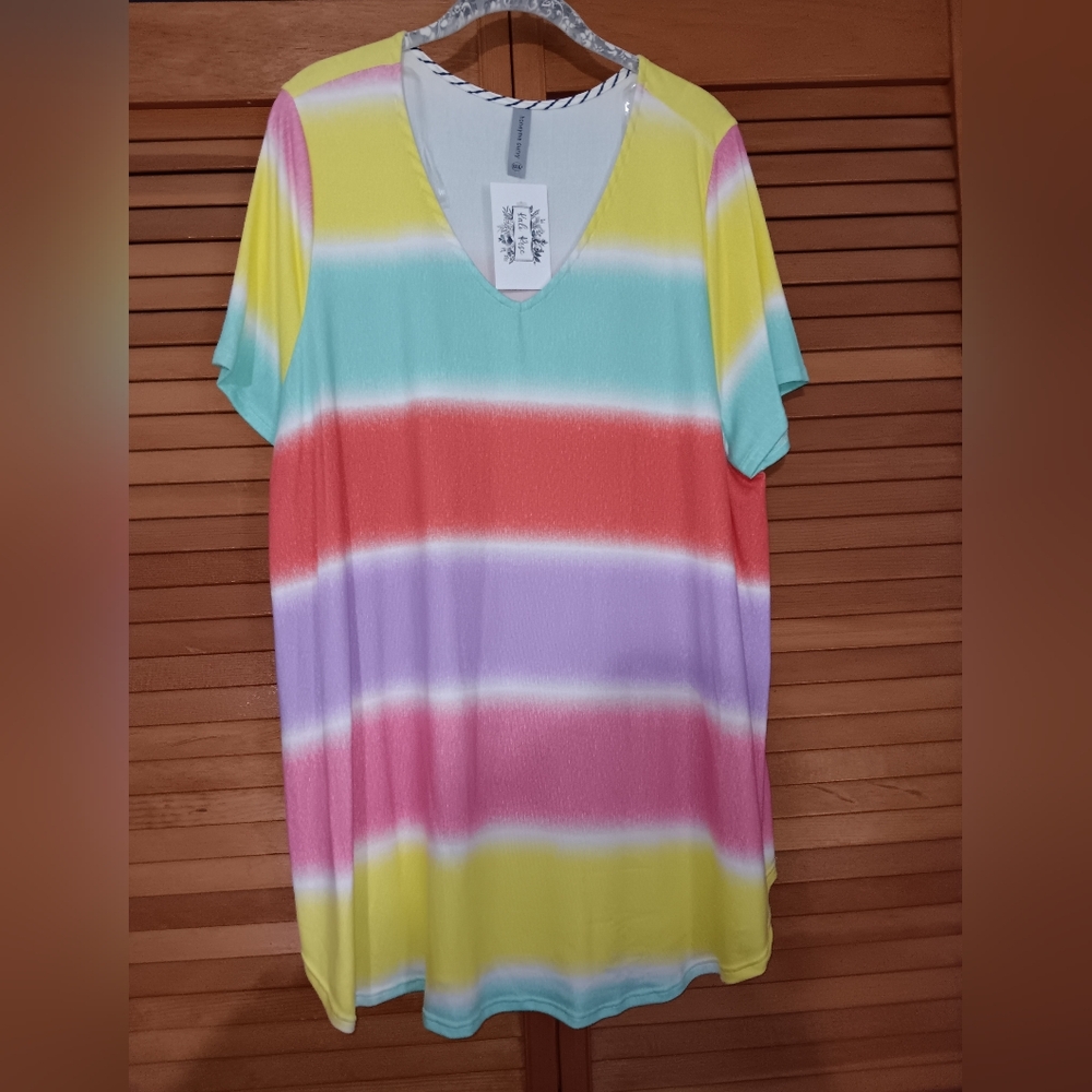 Colorful Striped V-Neck Women's Top Honey Me Curvy 3xl